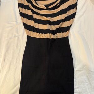 Elegant Black and Tan Striped Dress